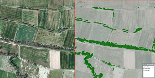 Detection of wood resources outside forest in aerial  photographs based on object orientated image classification (supervized  classification) using eCognition (Trimble, Germany).